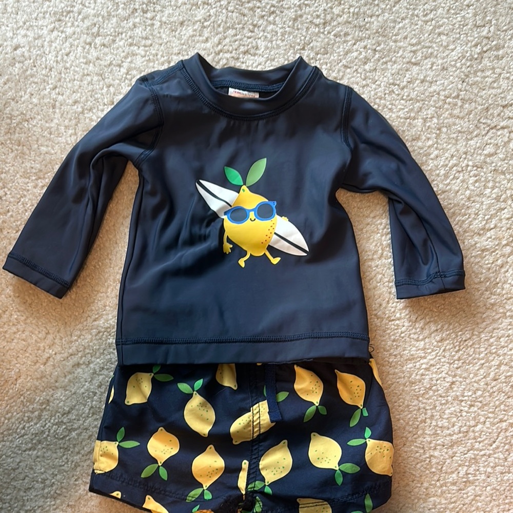 Hanna Andersson Rashguard and Swim Trunks Lemon  - Navy 6-12m